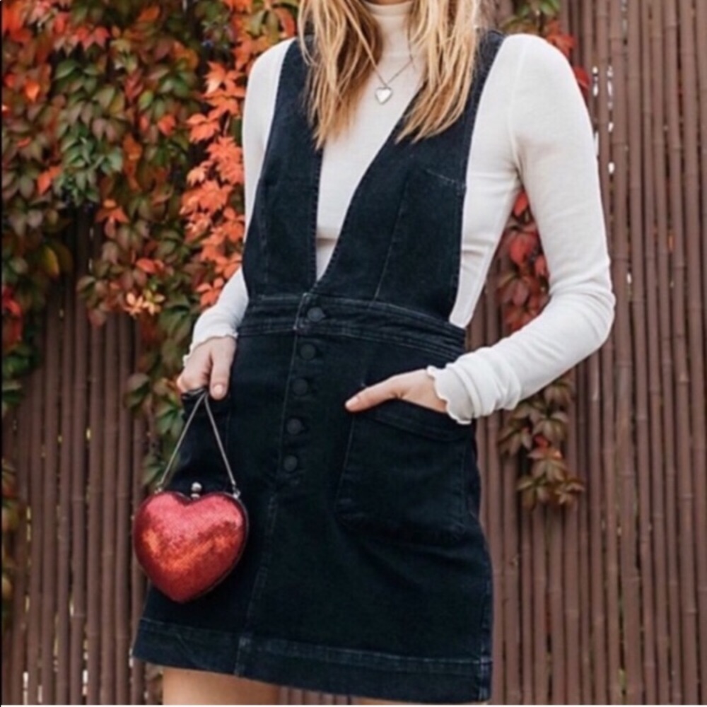Free People Black Jean Overall Skirt